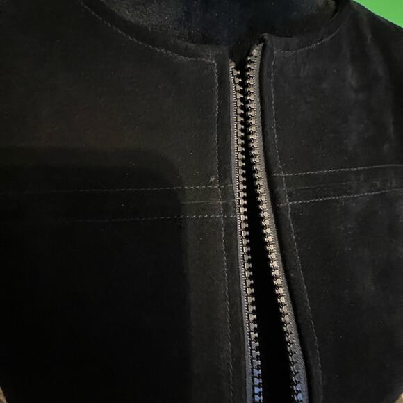 Investments Black Leather Suede Wool Knit Women's Zip Up Jacket - Picture 8 of 14